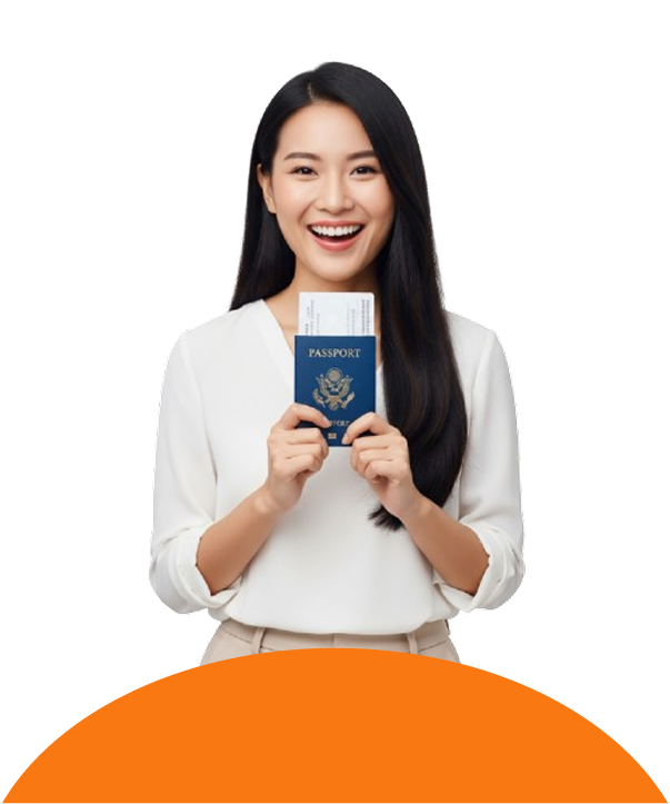 women hold a pasport